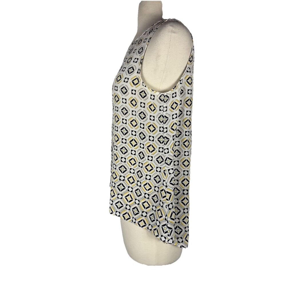 Silk Tank XS Sleeveless To Geometric White Yellow Black Artsy Resort Work Luxury - Picture 6 of 9